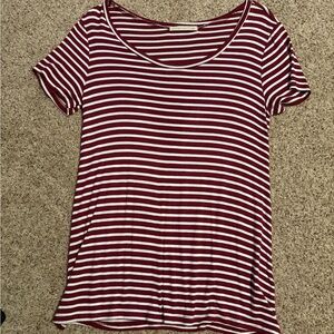 Maroon and white striped shirt